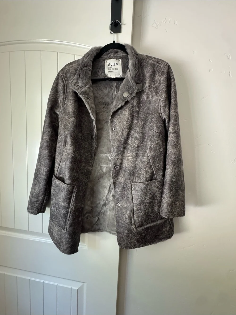 dylan Plush Faux-Fur Lined Gray Teddy Coat